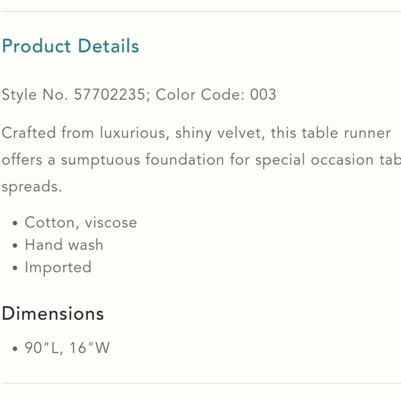 Anthropologie Linnea Crushed Velvet Table Runner - Picture 4 of 6